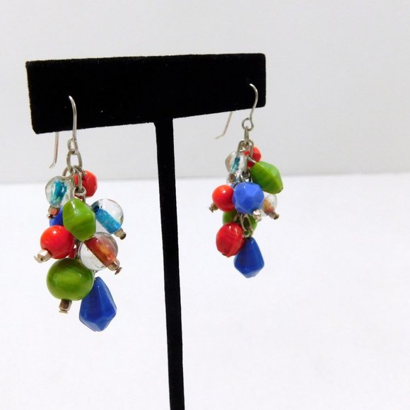 Beaded Cluster Dangle Earrings Multi Color - Picture 3 of 9